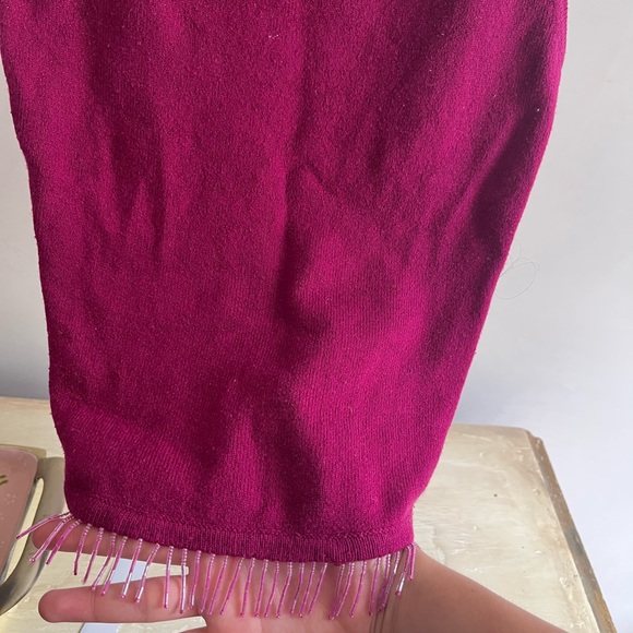 Vintage cache magenta beaded tank top with matching beaded jacket - Picture 2 of 6